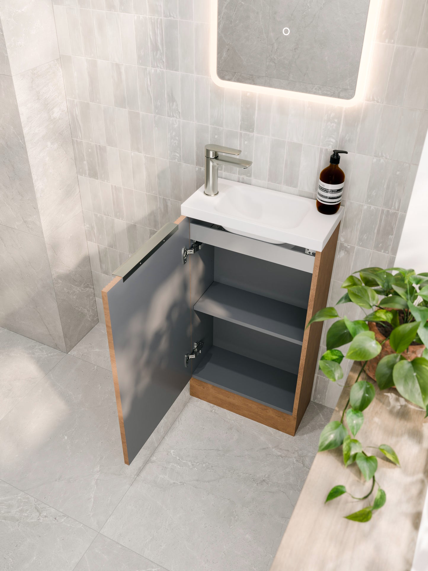 LINEARE 450 PILLAR FLOORSTANDING VANITY - LEFT HINGE