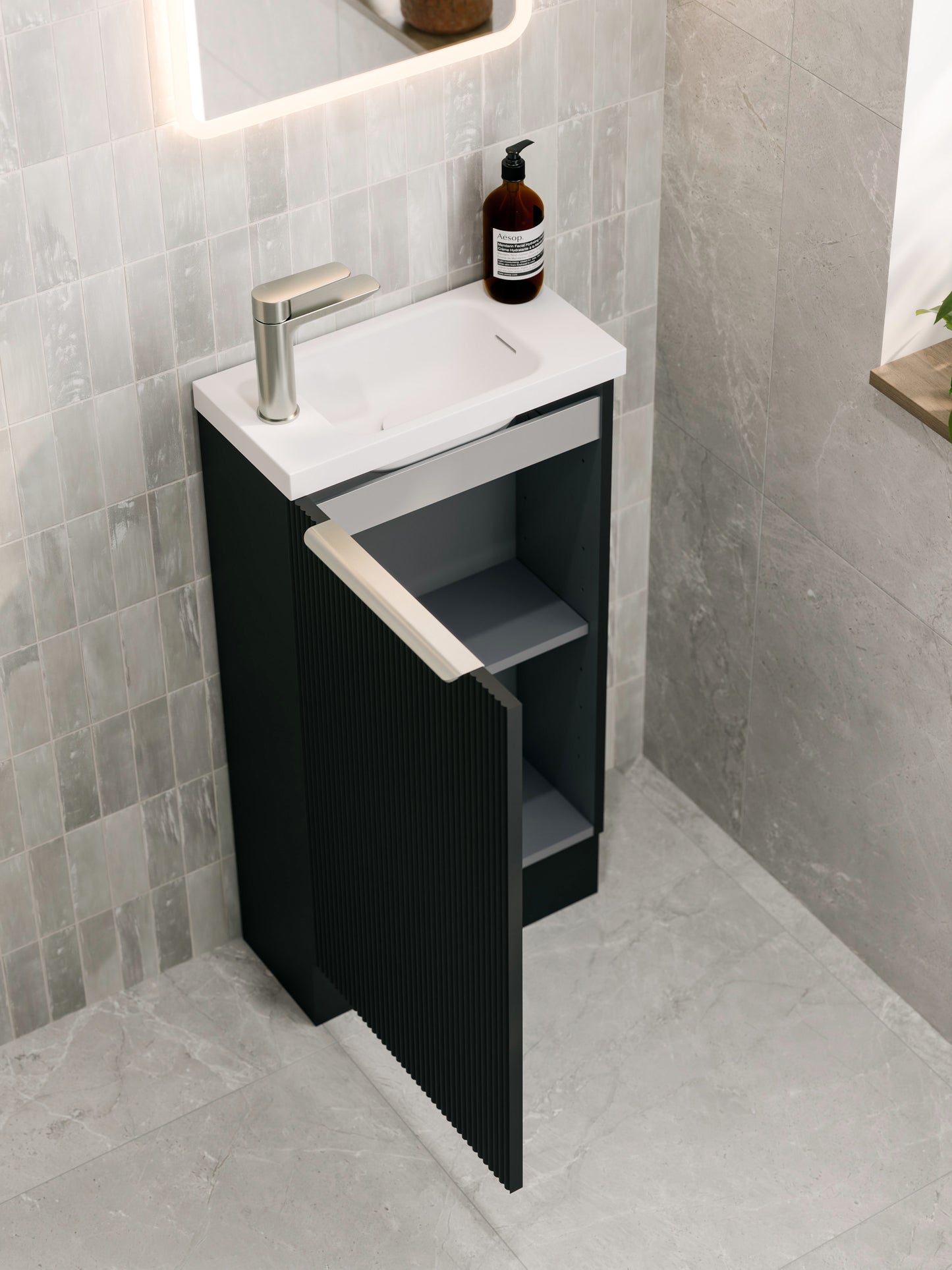 LINEARE 450 PILLAR FLOORSTANDING VANITY - LEFT HINGE
