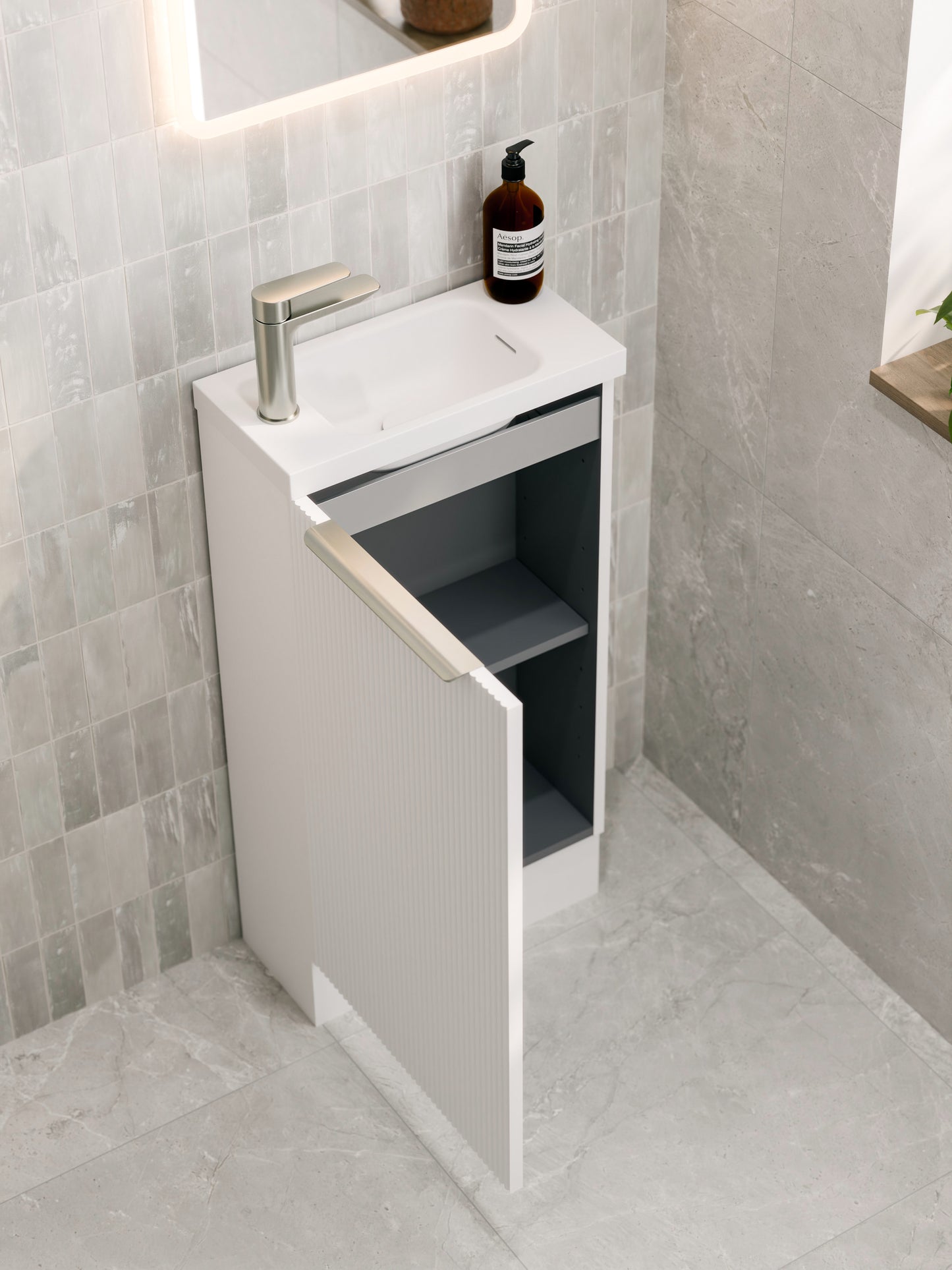 LINEARE 450 PILLAR FLOORSTANDING VANITY - LEFT HINGE