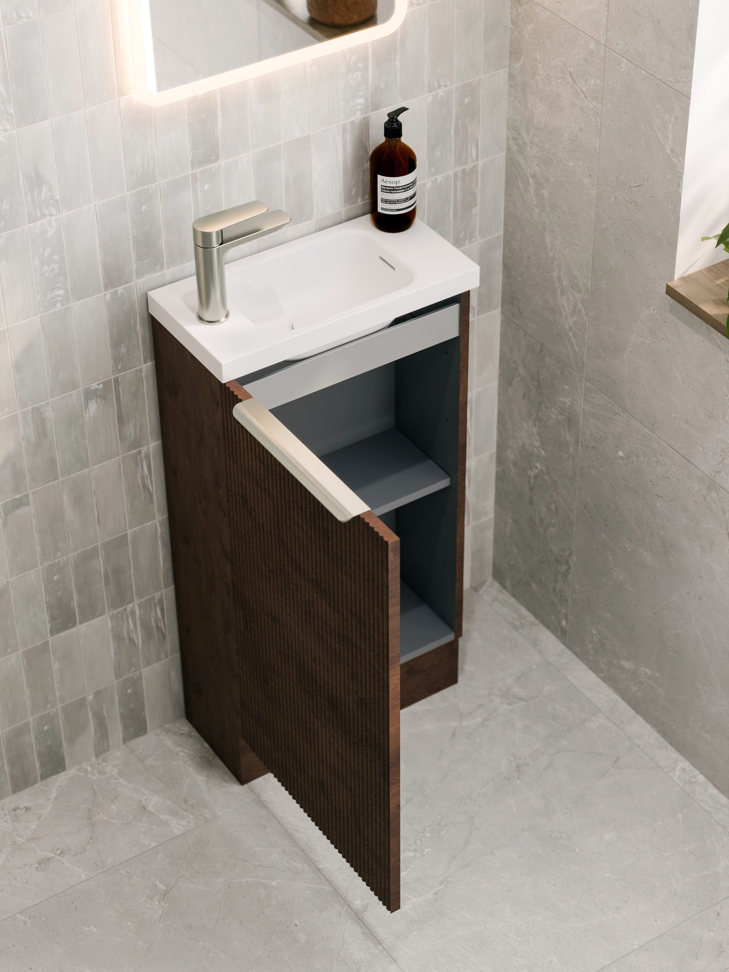 LINEARE 450 PILLAR FLOORSTANDING VANITY - LEFT HINGE