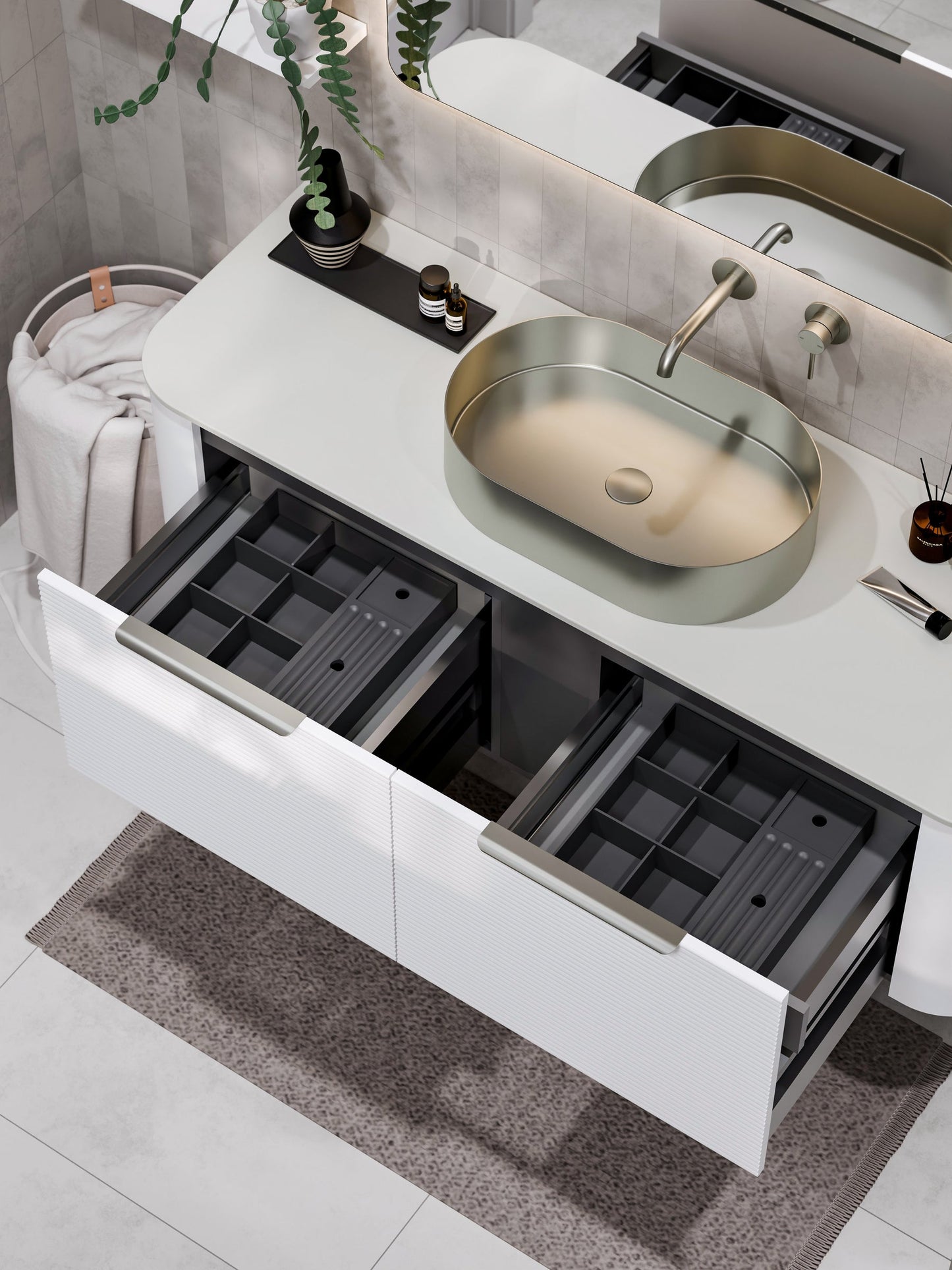 NATURE 1500 SINGLE SINK ORCHARD VANITY - SOLID SLAB TOP