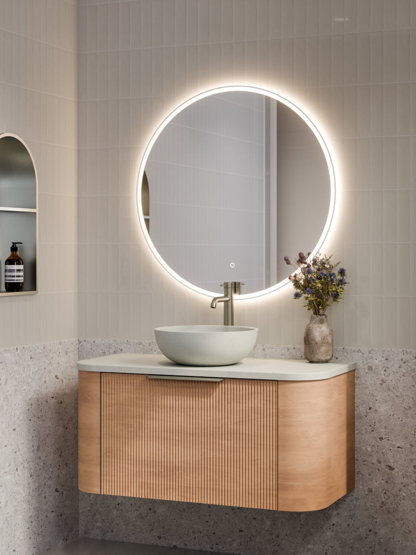 NATURE 1000 PILLAR BATHROOM VANITY - SOLID SLAB TOP DEVON OAK