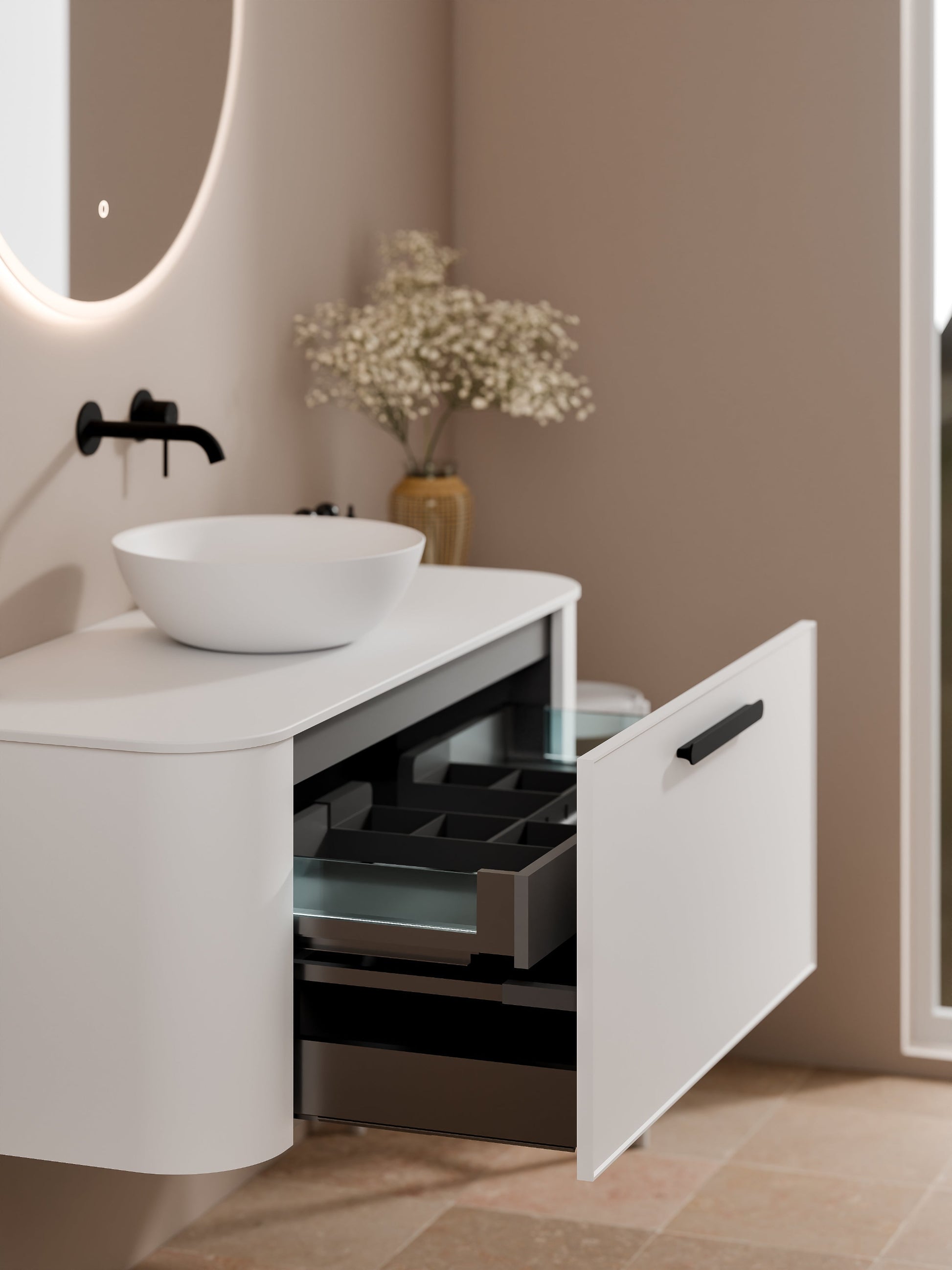 NATURE 1200 AXEL BATHROOM VANITY - SOLID SLAB TOP MATTE WHITE