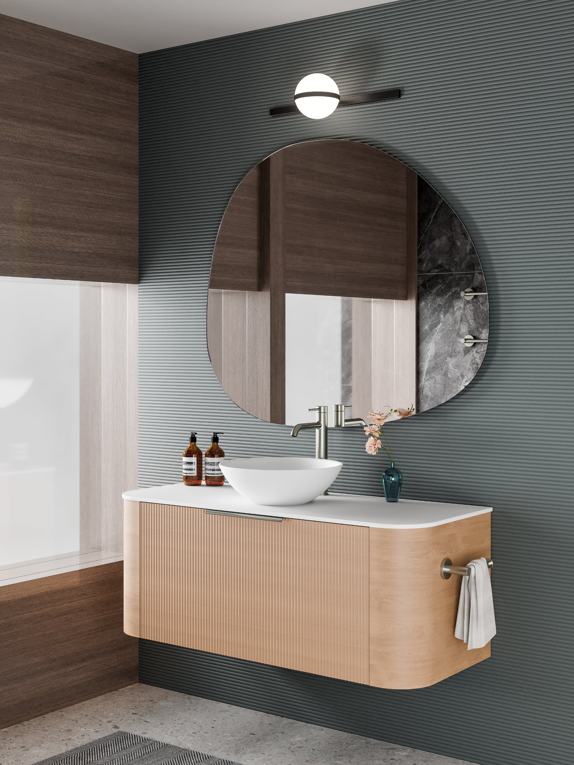 NATURE 1200 PILLAR BATHROOM VANITY - SOLID SLAB TOP DEVON OAK
