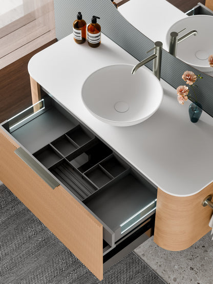 NATURE 1200 PILLAR BATHROOM VANITY - SOLID SLAB TOP DEVON OAK