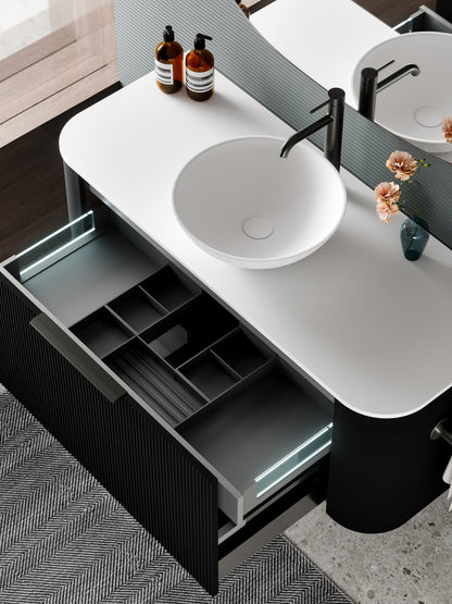 NATURE 1200 PILLAR BATHROOM VANITY - SOLID SLAB TOP MATTE BLACK