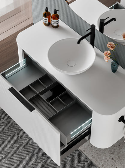 NATURE 1200 PILLAR BATHROOM VANITY - SOLID SLAB TOP MATTE WHITE