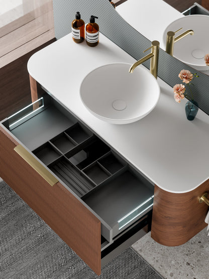 NATURE 1200 PILLAR BATHROOM VANITY - SOLID SLAB TOP WALNUT