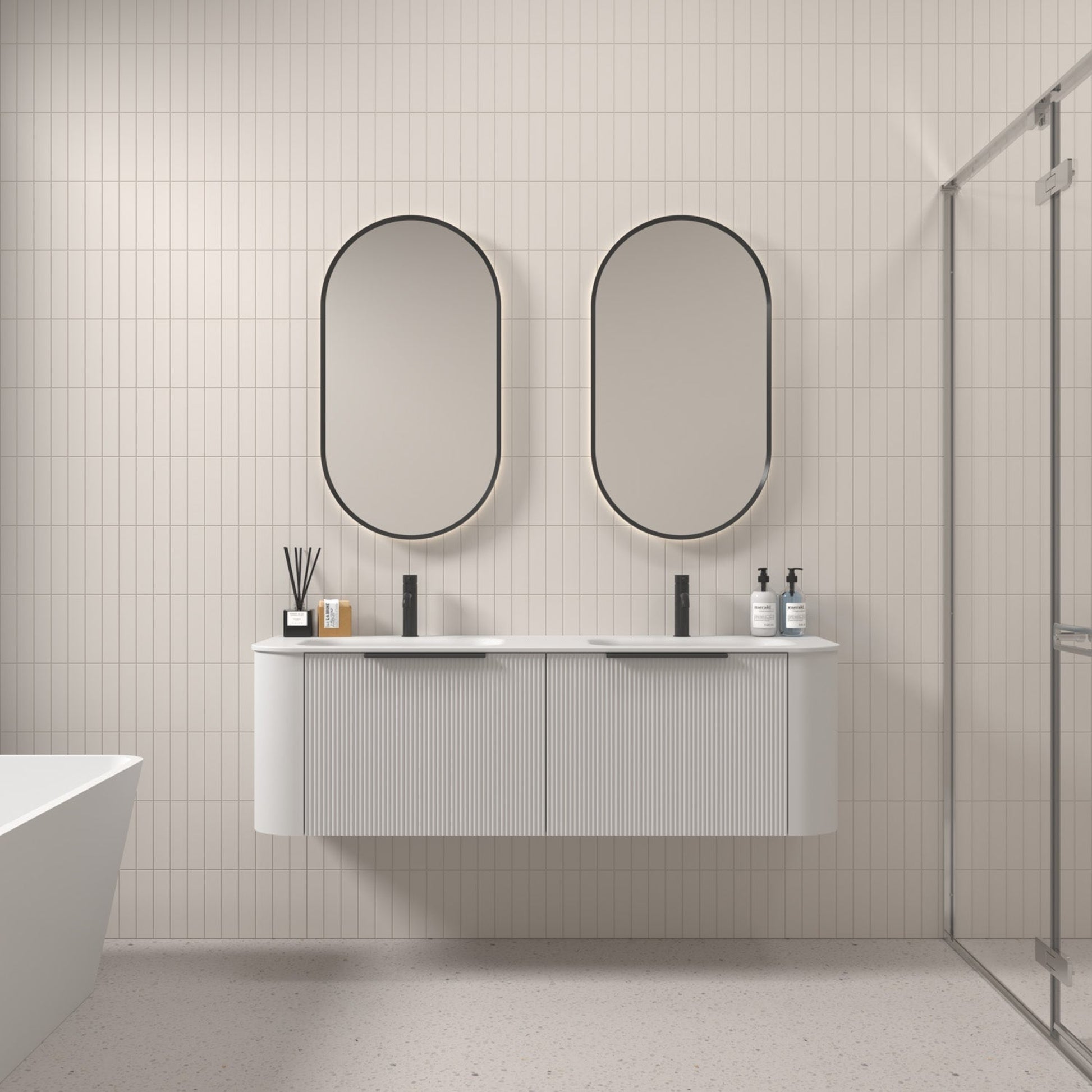 NATURE 1500 PILLAR BATHROOM VANITY DOUBLE SINK MATTE WHITE