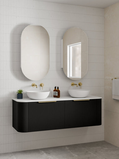 NATURE 1500 PILLAR BATHROOM VANITY - SOLID SLAB TOP MATTE BLACK