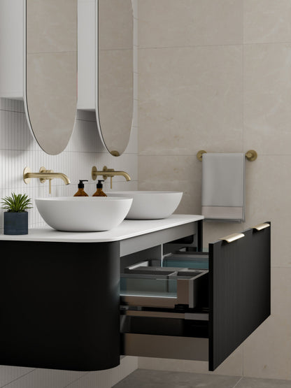 NATURE 1500 PILLAR BATHROOM VANITY - SOLID SLAB TOP MATTE BLACK