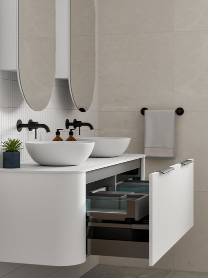 NATURE 1500 PILLAR BATHROOM VANITY - SOLID SLAB TOP MATTE WHITE