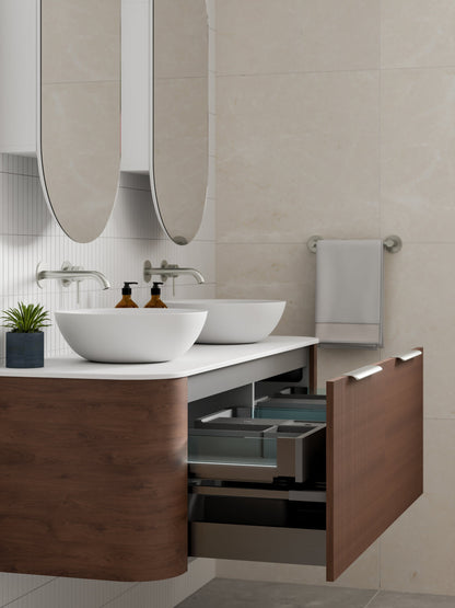 NATURE 1500 PILLAR BATHROOM VANITY - SOLID SLAB TOP WALNUT