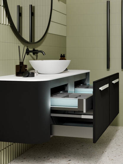 NATURE 1500 SINGLE SINK AXEL BATHROOM VANITY - SOLID SLAB TOP MATTE BLACK