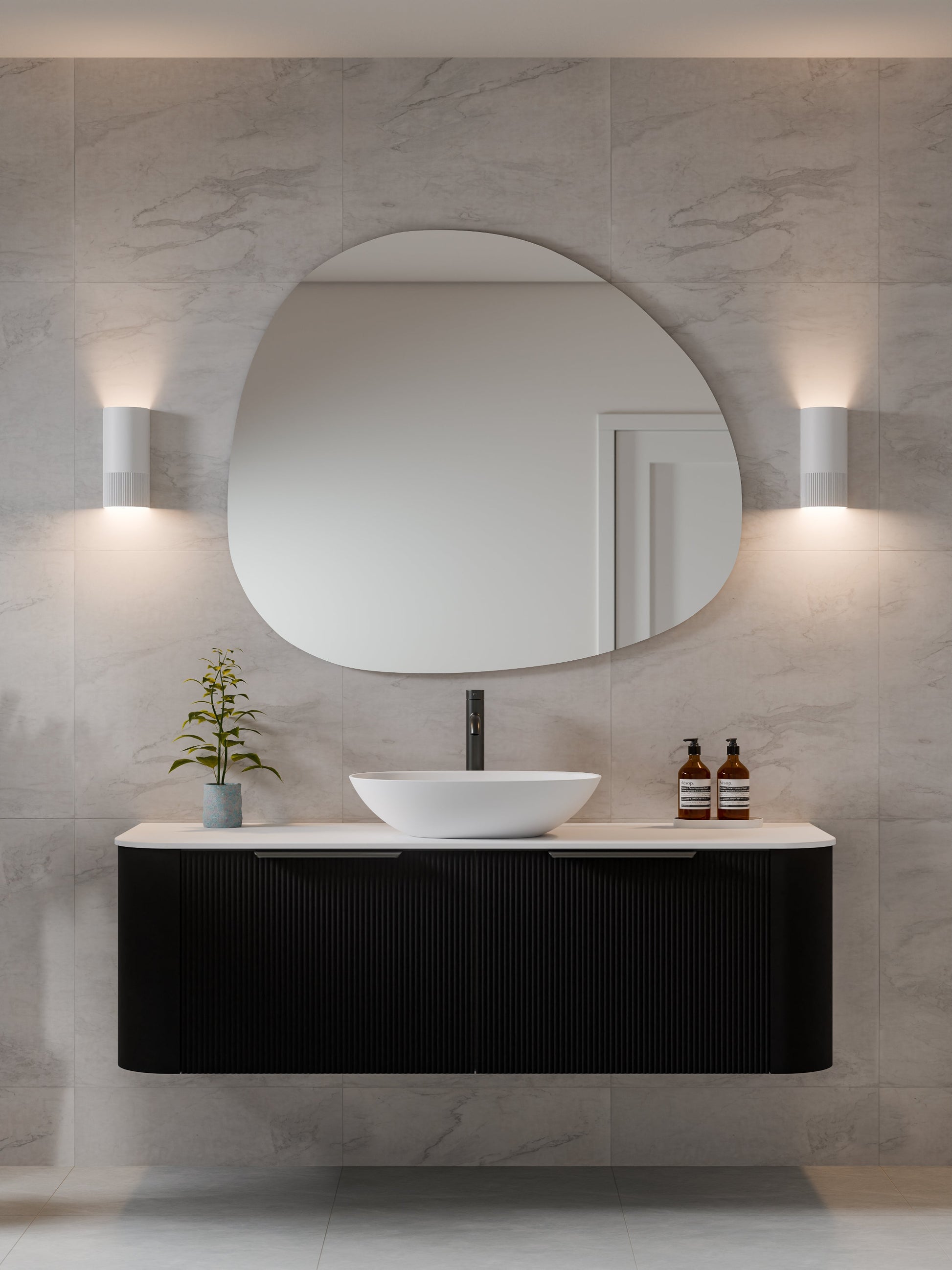 NATURE 1500 SINGLE SINK PILLAR BATHROOM VANITY - SOLID SLAB TOP MATTE BLACK