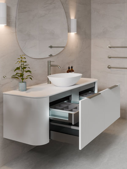 NATURE 1500 SINGLE SINK PILLAR BATHROOM VANITY - SOLID SLAB TOP MATTE WHITE