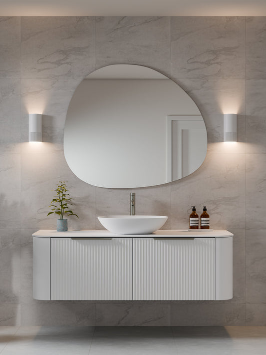 NATURE 1500 SINGLE SINK PILLAR BATHROOM VANITY - SOLID SLAB TOP MATTE WHITE