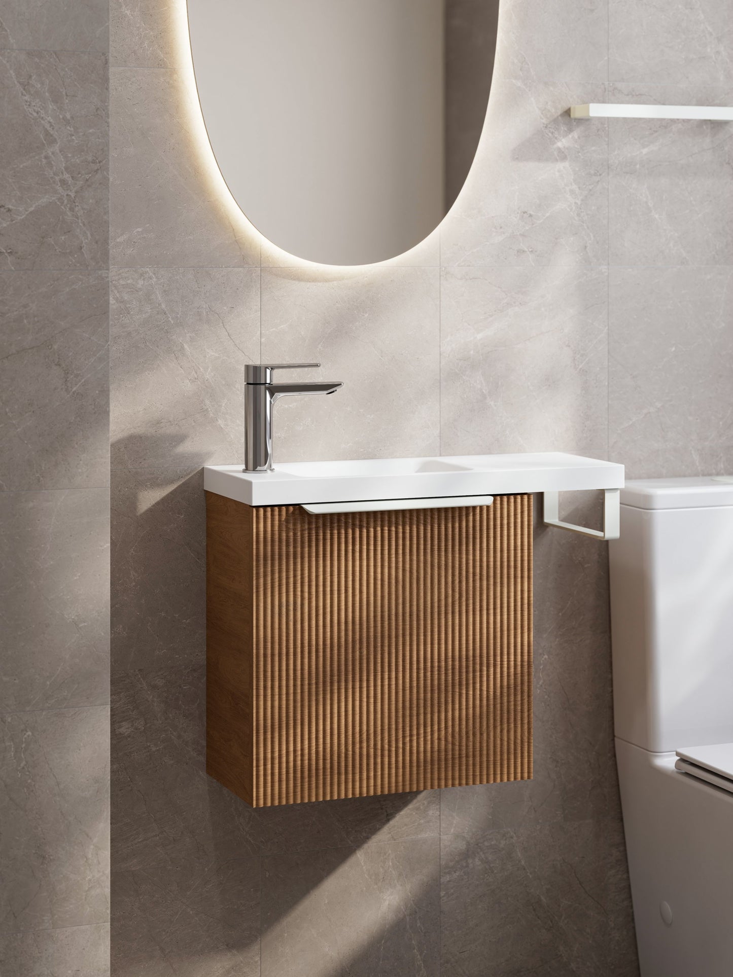 LINEARE PILLAR 450 OFFSET VANITY TOP - RIGHT HINGE