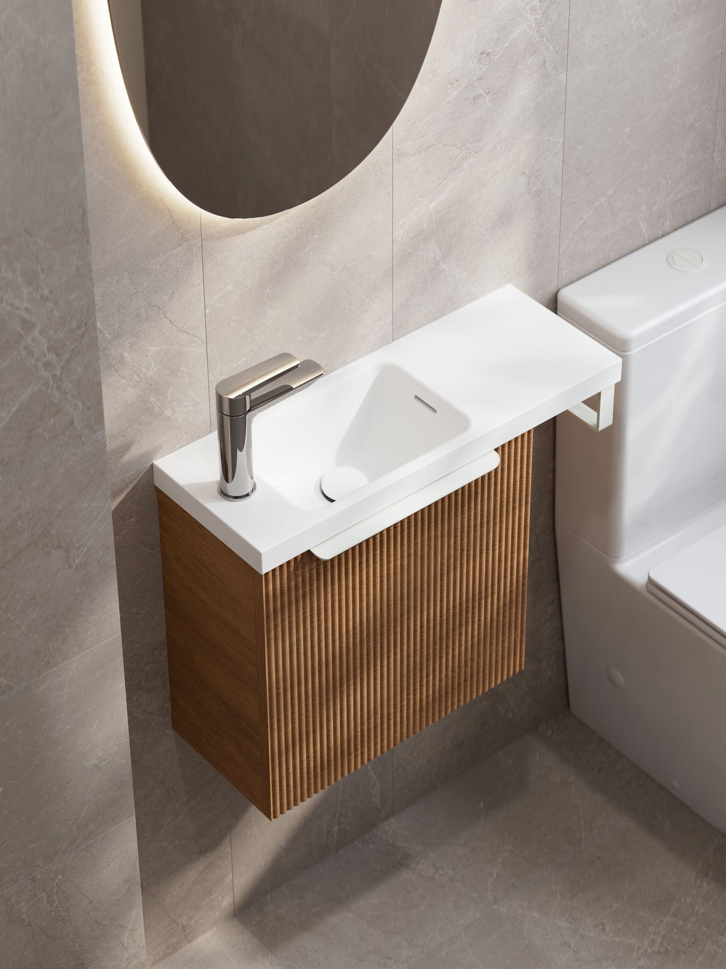 LINEARE PILLAR 450 OFFSET VANITY TOP - RIGHT HINGE