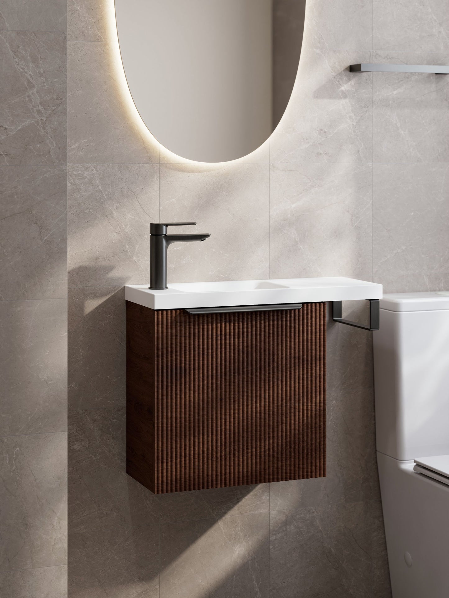 LINEARE PILLAR 450 OFFSET VANITY TOP - RIGHT HINGE