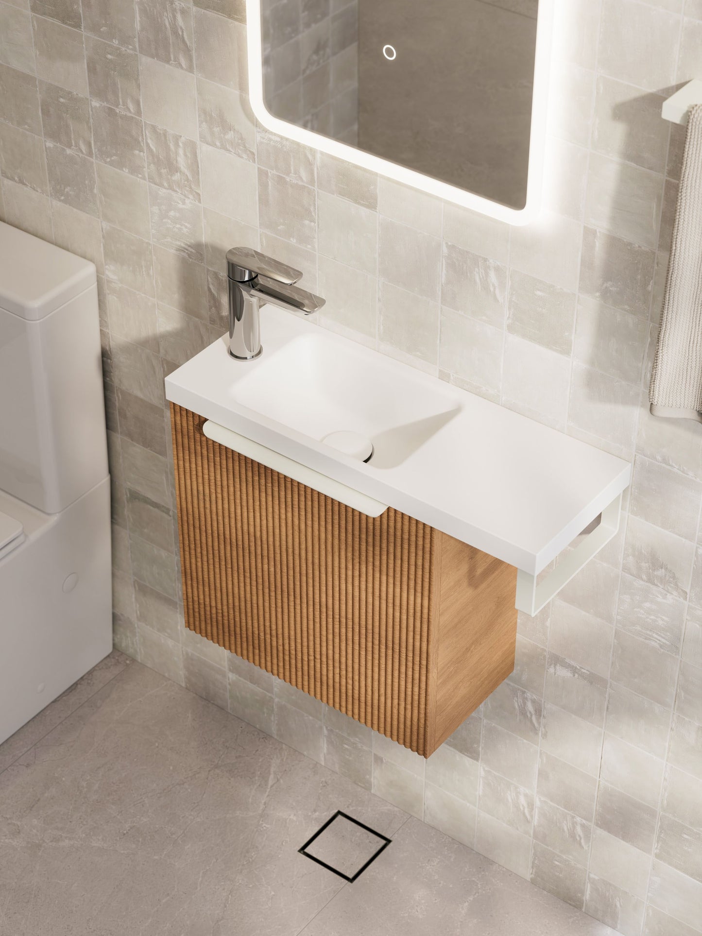 LINEARE PILLAR 450 OFFSET VANITY TOP - RIGHT HINGE