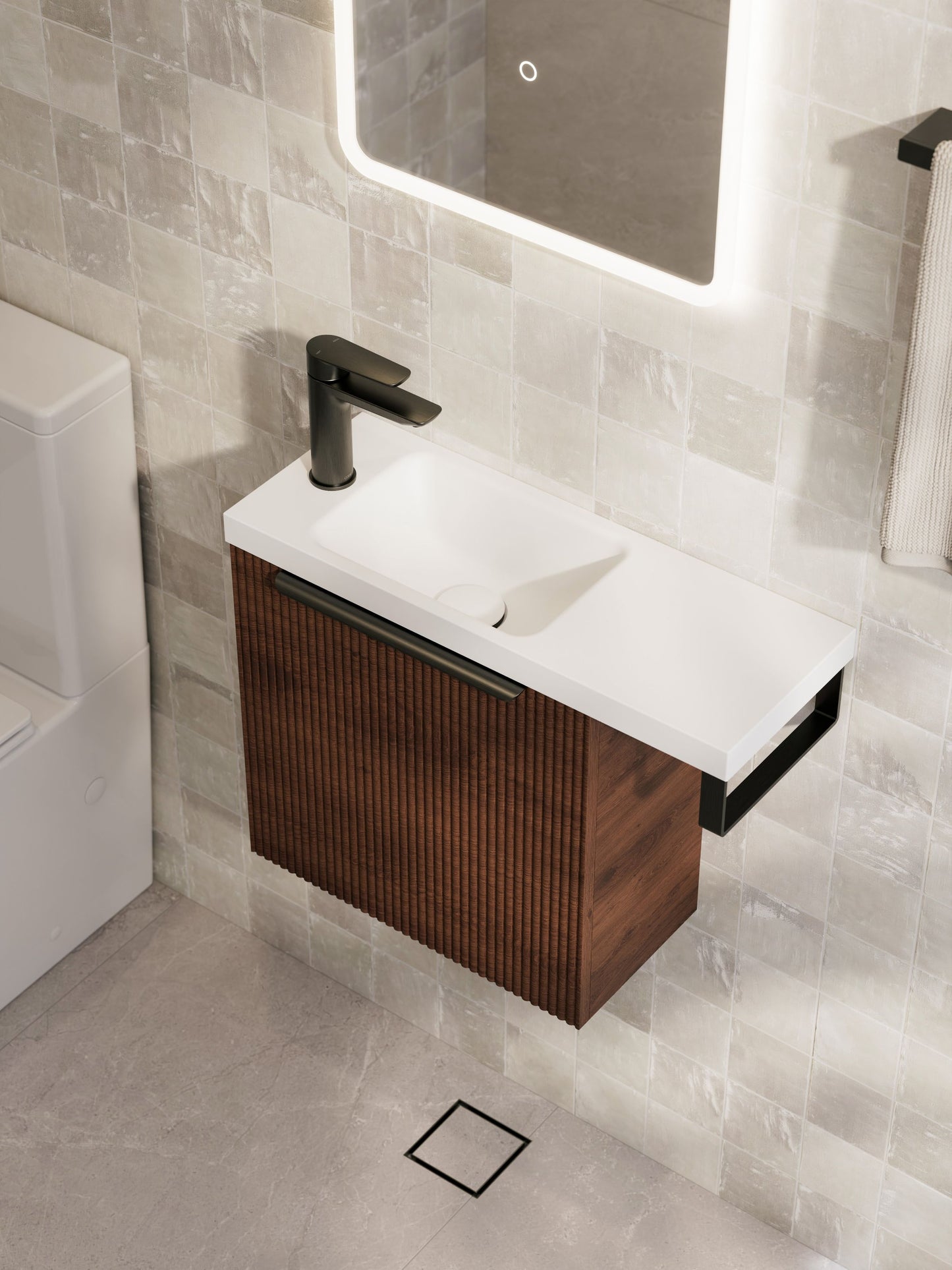 LINEARE PILLAR 450 OFFSET VANITY TOP - LEFT HINGE