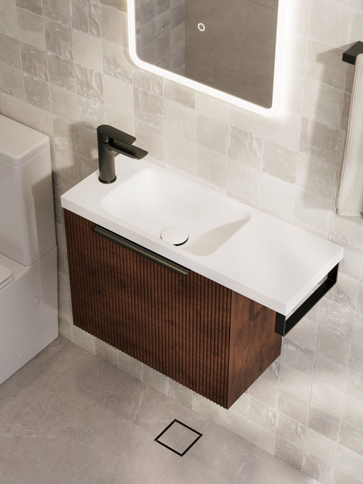LINEARE PILLAR 550 OFFSET VANITY TOP - LEFT HINGE