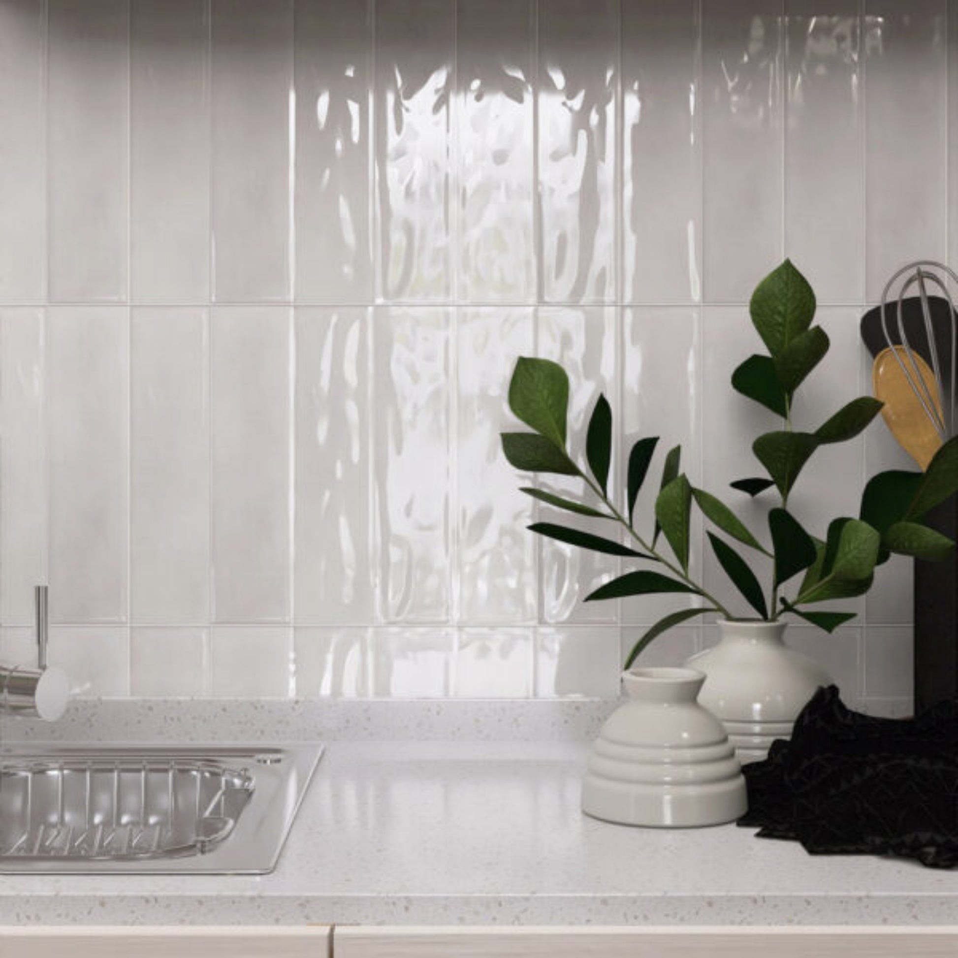 RESORT ANTIQUE WHITE GLOSS RIPPLE TILES 75×300