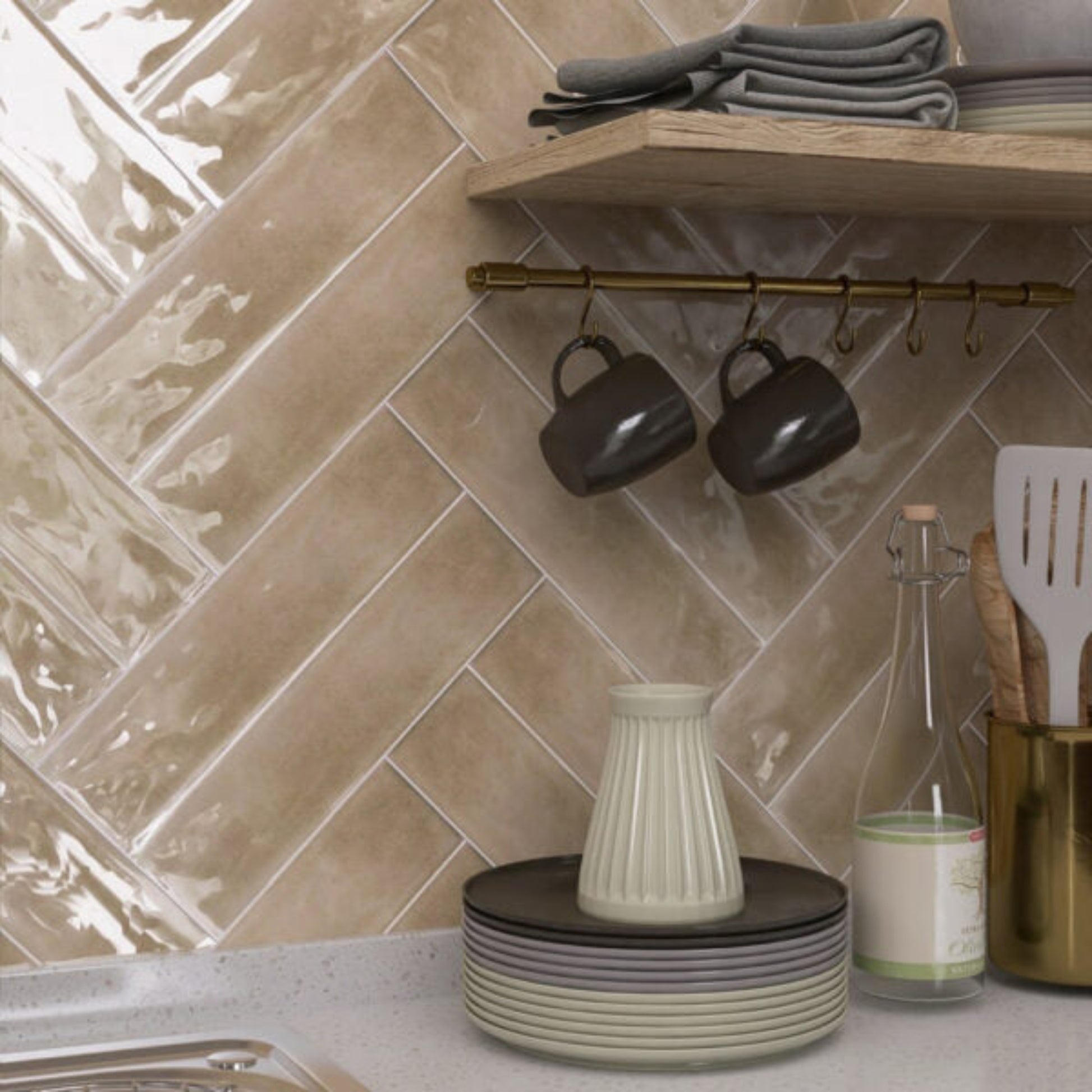 RESORT FAWN GLOSS RIPPLE TILES 75×300