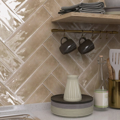 RESORT FAWN GLOSS RIPPLE TILES 75×300