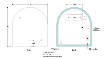 CODE SOLACE ARCH LED MIRROR 850X950
