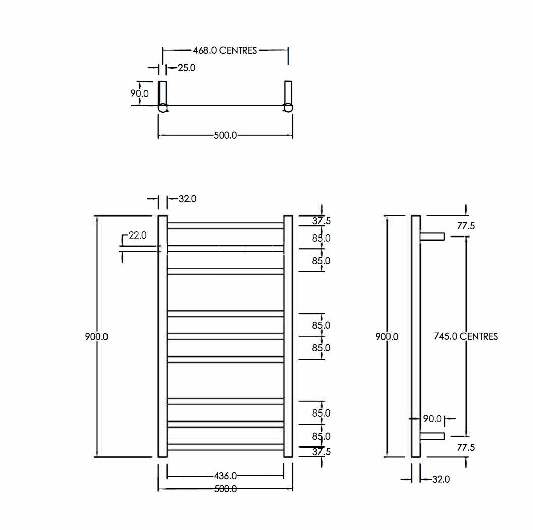 CODE ROUND HEATED TOWEL LADDERS 900X500MM - 5 COLOURS WHOLESALE