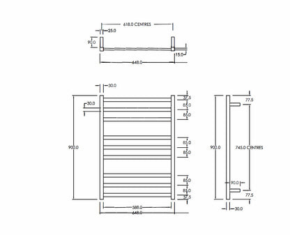 CODE SQUARE HEATED TOWEL LADDERS 900X650MM - 5 COLOURS