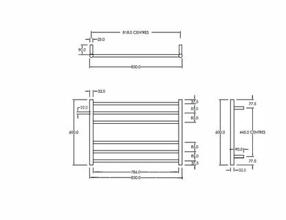 CODE ROUND HEATED TOWEL LADDER 600X850MM - 2 COLOURS