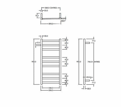 CODE SQUARE HEATED TOWEL LADDER 900X400MM - 5 COLOURS