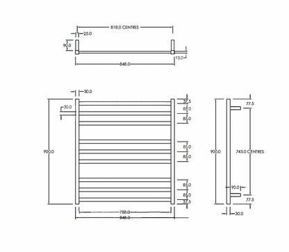 CODE SQUARE HEATED TOWEL LADDER 900X850MM - 2 COLOURS