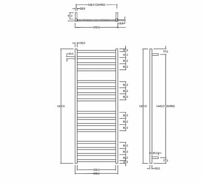CODE SQUARE HEATED TOWEL LADDER 1600X600MM - 2 COLOURS