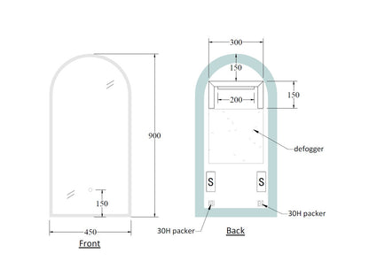 CODE SOLACE ARCH LED MIRROR 450X900MM