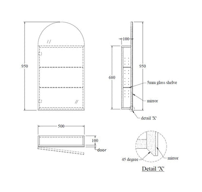 CODE NEO ARCH MIRROR CABINETS 500x950MM - 2 COLOURS