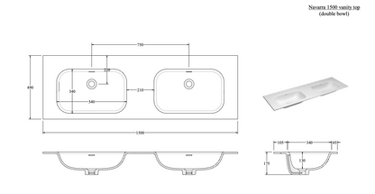 NAVARRA 1500 DOUBLE VANITY SINK TOP RANGE