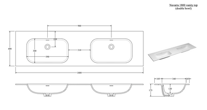 NAVARRA 1800 DOUBLE VANITY SINK TOP RANGE