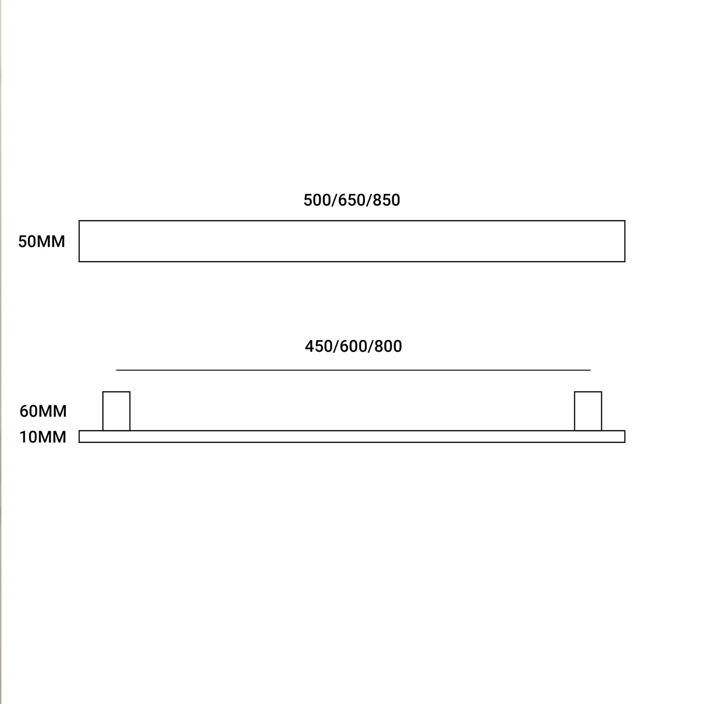 SQUARE SINGLE BARS 850MM - 6 COLOUR OPTIONS
