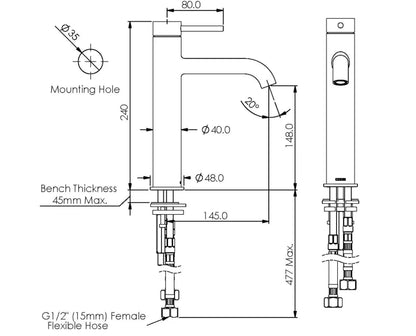CODE NATURE LINEARE BASIN MIXER MID | TEXTURED HANDLE